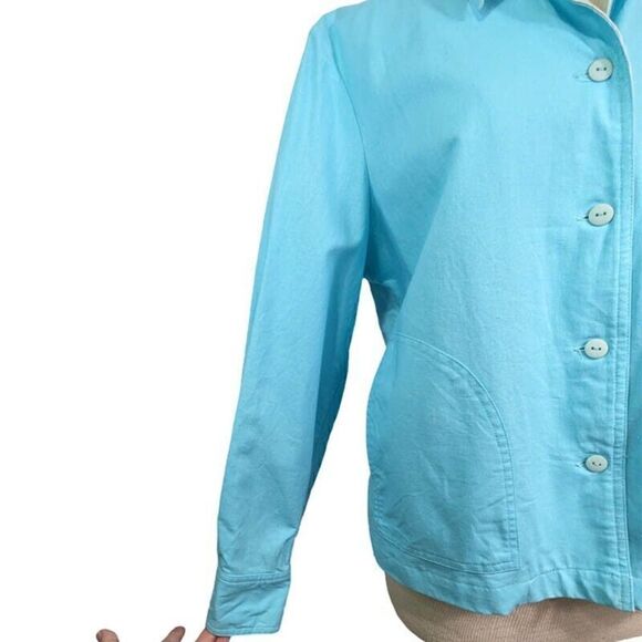 Dialogue Shacket Blazer Womens 12 Aqua Lined Button Up Long Sleeve Front Pockets - Picture 3 of 14